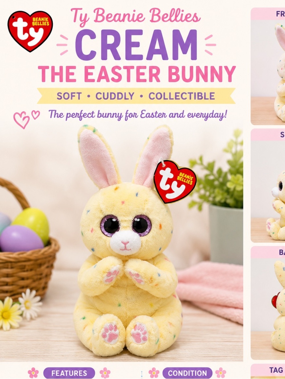 TY Cream the Easter Bunny Plush – Soft Yellow Bunny with Sparkly Eyes